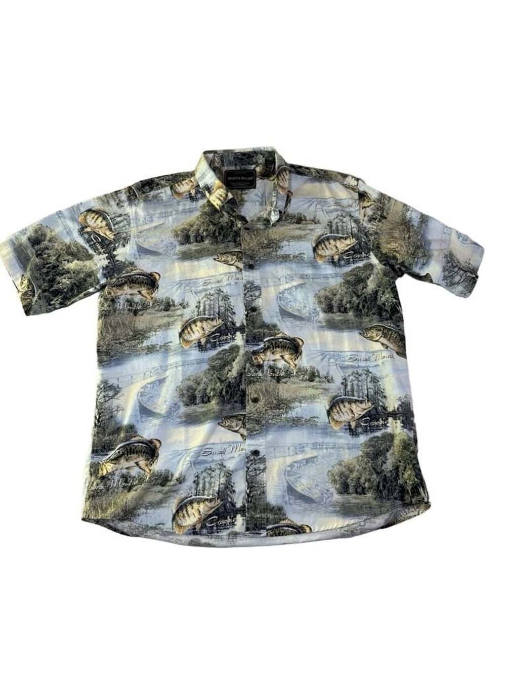 North River Men's XL Short Sleeve Button Up Fishing Shirt All Over Fish Print